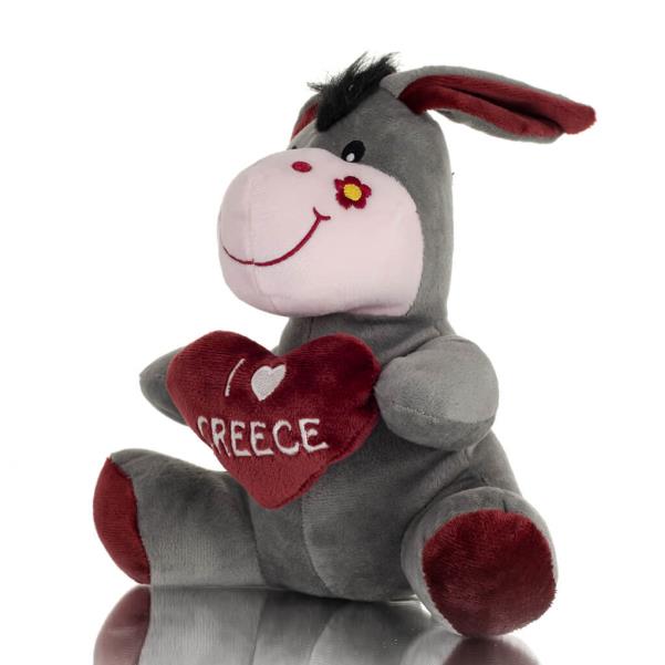 Donkey Sitting Plush Soft Cuddly Plush Toy Stuffed Animal for Kids 22cm I LOVE GREECE