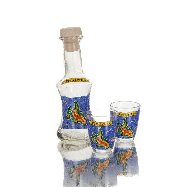 Karaff Set med 2 shots genomskinligt glas med tryck, kök, raki, tsikoudia