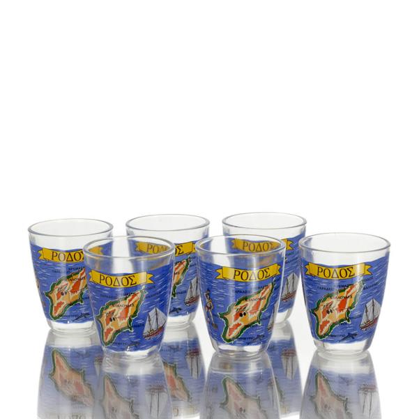 Shot glasses Set of 6 pcs transparent glass with print, kitchen, raki, tsikoudia, shot glass