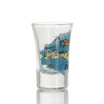 Transparent glass shot glass with Crete print 7cm, kitchen, raki, tsikoudia, shot glass