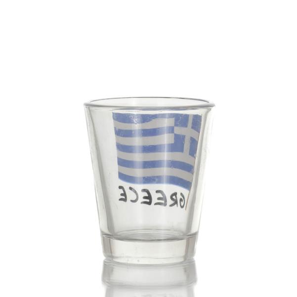 Clear glass 6cm shot glass with Flag print, kitchen, raki, tsikoudia, shot glass