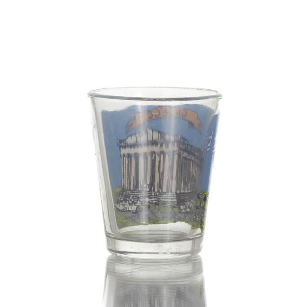 Transparent glass 6cm shot glass with Parthenon print, kitchen, raki, tsikoudia, shot glass