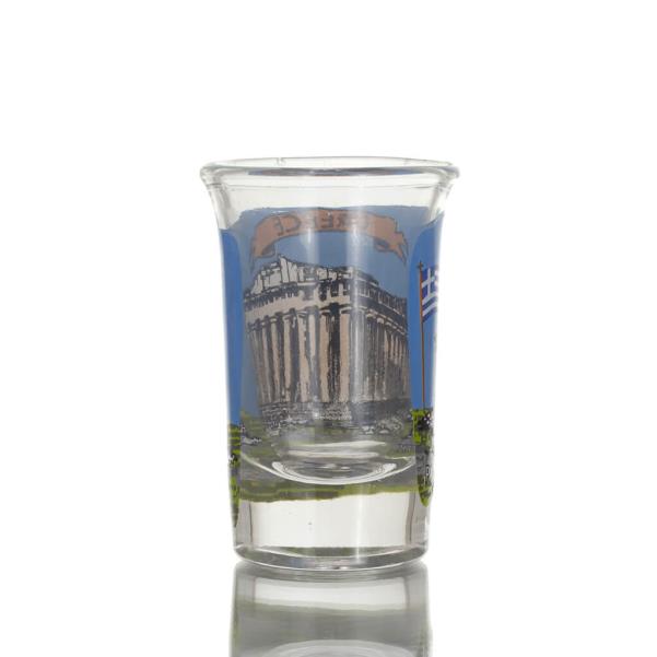 Transparent glass shot glass 7cm with Parthenon print, kitchen, raki, tsikoudia, shot glass