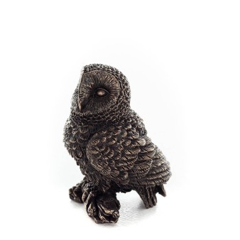 Owl or Glauca on a branch facing left 6cm Full Body Veronese Bronze Electroplating Figurine