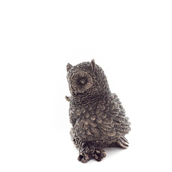 Owl or Glauca on Branch with Foot on Head 6cm Full Body Veronese Bronze Electrolysis Figurine