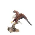 Colored eagle appearing to fly over a tree trunk, 40 cm full-body alabaster statue, Decorative