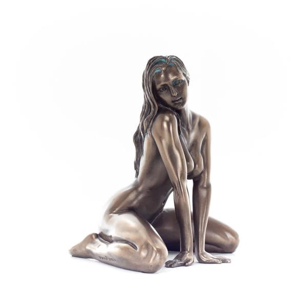 Modern Female Nude Sitting On Knees 12.5cm Veronese Bronze Electrolysis Full Body Statue