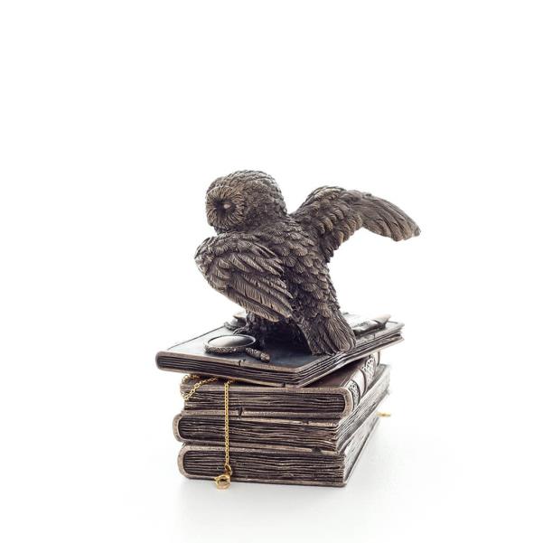 Owl 12cm Jewelry Box, Jewelry Box, Box-like Case for Storage, Veronese Bronze Electroplating Full Body Statue