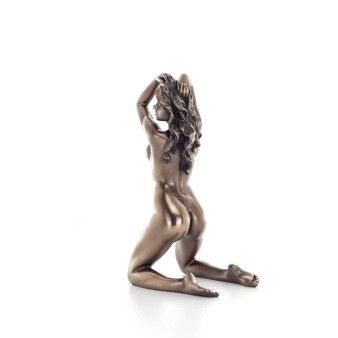 Nude Woman with Hands on Head 18cm Veronese Bronze Electroplating Full Body Statue, Modern Decorative