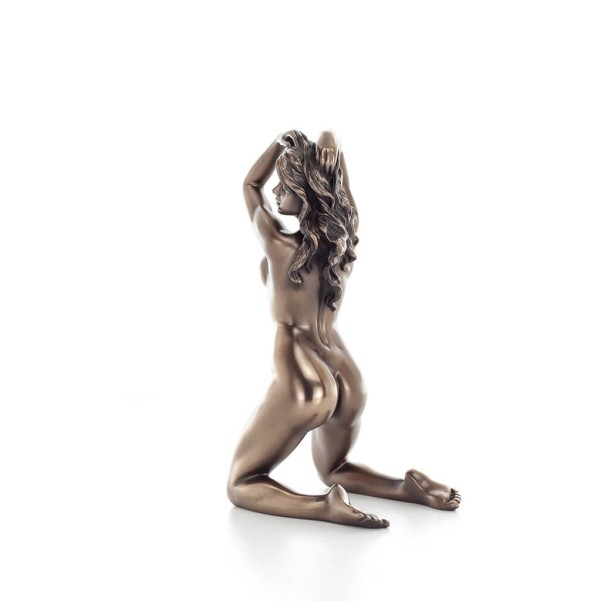 Nude Woman with Hands on Head 18cm Veronese Bronze Electroplating Full Body Statue, Modern Decorative
