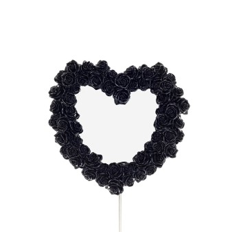 Hjärtformad spegel med rosor svart 39x37cm Veronese Brons Electrolysis Helkroppsstaty