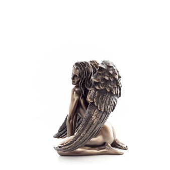 Seated Female Angel with Half-Open Wings 12.5cm Full-body Figurine with Bronze Electrolysis Veronese, Religious - Spiritual