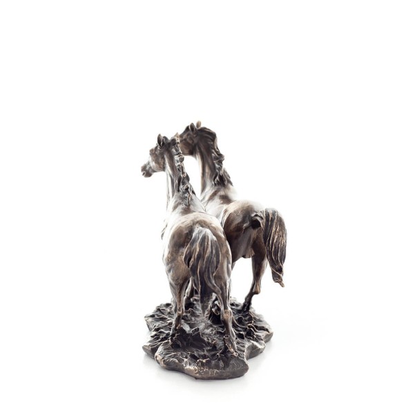 Horse or Equine, two free horses running in nature, 28 cm. Full-body statuette with bronze electroplating Veronese