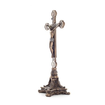 Cross of Jesus Christ on a base 33x15.5cm Full body statue with Veronese Bronze Electrolysis