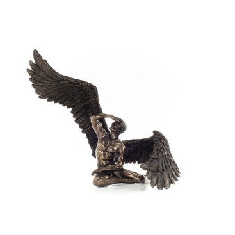 Sittande naken ängel med öppna vingar 27,5 cm helkroppsstaty Figurin med brons elektrolys Veronese