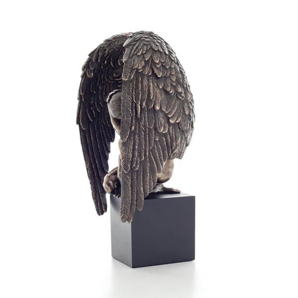 Bowed Angel on base with open wings 25.5cm Full-body Figurine with Bronze Electrolysis Veronese, Religious - Spiritual