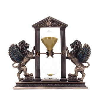 Lejon: symbol för en linjals dygder, Timglas 21x18cm Veronese Brons Electrolysis Helkroppsstaty