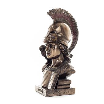 Athena or Athana or Athene: The goddess of wisdom with a helmet, book, and a 22.5 cm owl bust, statue