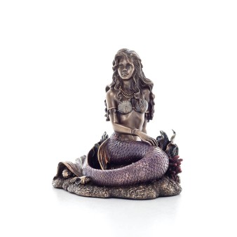Mermaid: The Most Beautiful Demon, Seated on a Rock 15x11x14.5cm Veronese Bronze Electrolysis Full Body Statue