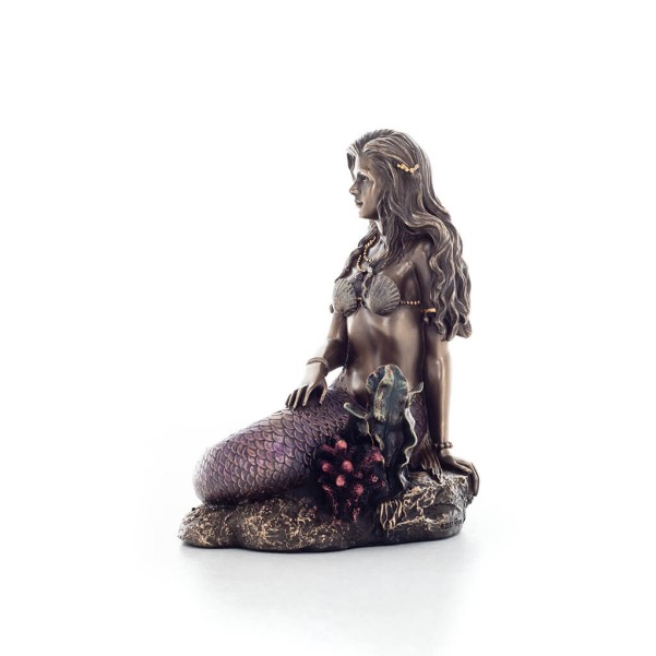 Mermaid: The Most Beautiful Demon, Seated on a Rock 15x11x14.5cm Veronese Bronze Electrolysis Full Body Statue