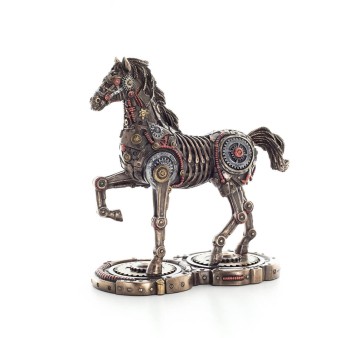 Horse or Equine, walking horse, Steampunk style, 24cm. Full-body statuette with bronze electroplating Veronese