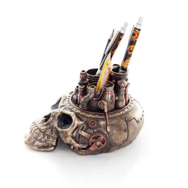 Skull pencil case 20x11.5cm Veronese Bronze Electrolysis statue, Modern Decorative