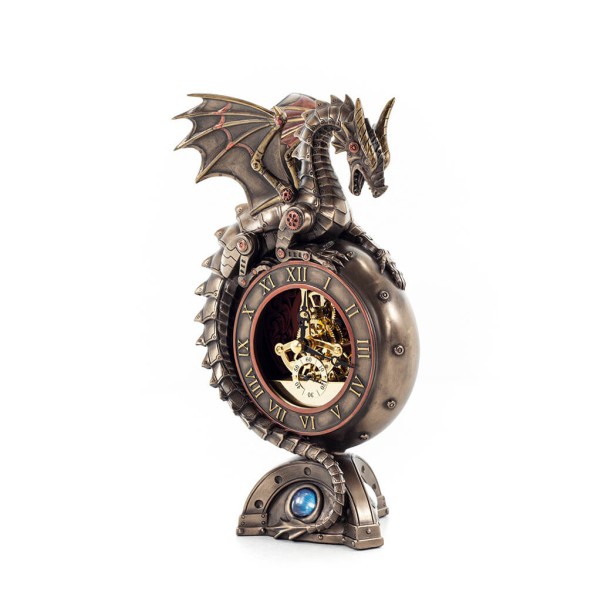Dragon Table Clock 23x13cm Veronese Bronze Electrolysis, Modern Decorative