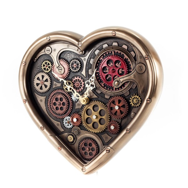 Steampunk Heart Gears Wall Clock 40x36.5cm Veronese Bronze Electrolysis, Modern Decorative