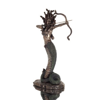 Medusa: The Wild-Eyed Mermaid with Bow 35cm Veronese Bronze Electroplating Full Body Statue, Ancient Greece