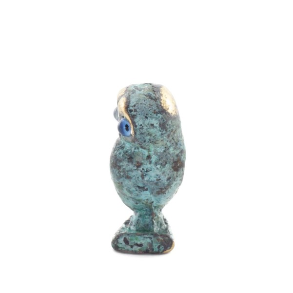 Uggla eller Glaucus: den heliga fågeln, symbol för visdom, försiktighet, 2,5x1,5 cm helkroppsstaty Bronsdekoration