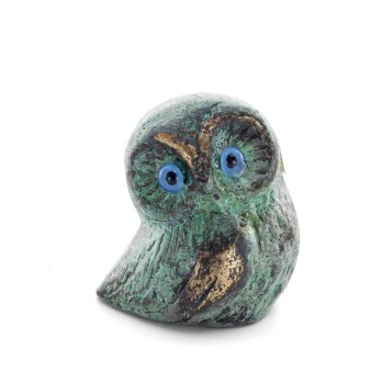 Owl or Glaucus: the sacred bird, symbol of wisdom, prudence, small 4x3cm Full body statue Bronze decoration
