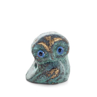 Owl or Glaucus: the sacred bird, symbol of wisdom, prudence, mini 3x2.5cm Full body statue Bronze decoration