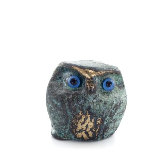 Uggla eller Glaucus: den heliga fågeln, symbol för visdom, försiktighet, mini 2,5x2,7cm helkroppsstaty Bronsdekoration