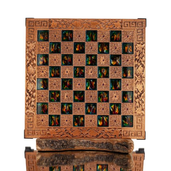 Chessboard copper enamel 30x30cm meander flower, Chess, board game