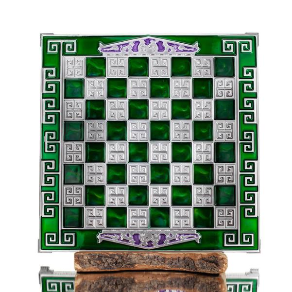 Chessboard copper enamel 35x35cm meander pediment, Chess, board game