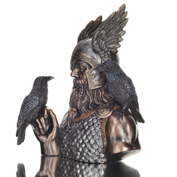 Odin: The Supreme God in Norse Mythology with Ravens Bust 24cm Veronese Electroplated Bronze Statue