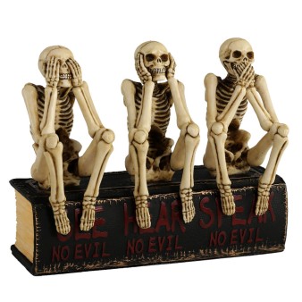 THREE WISE SKELETONS SITTING ON BOOK